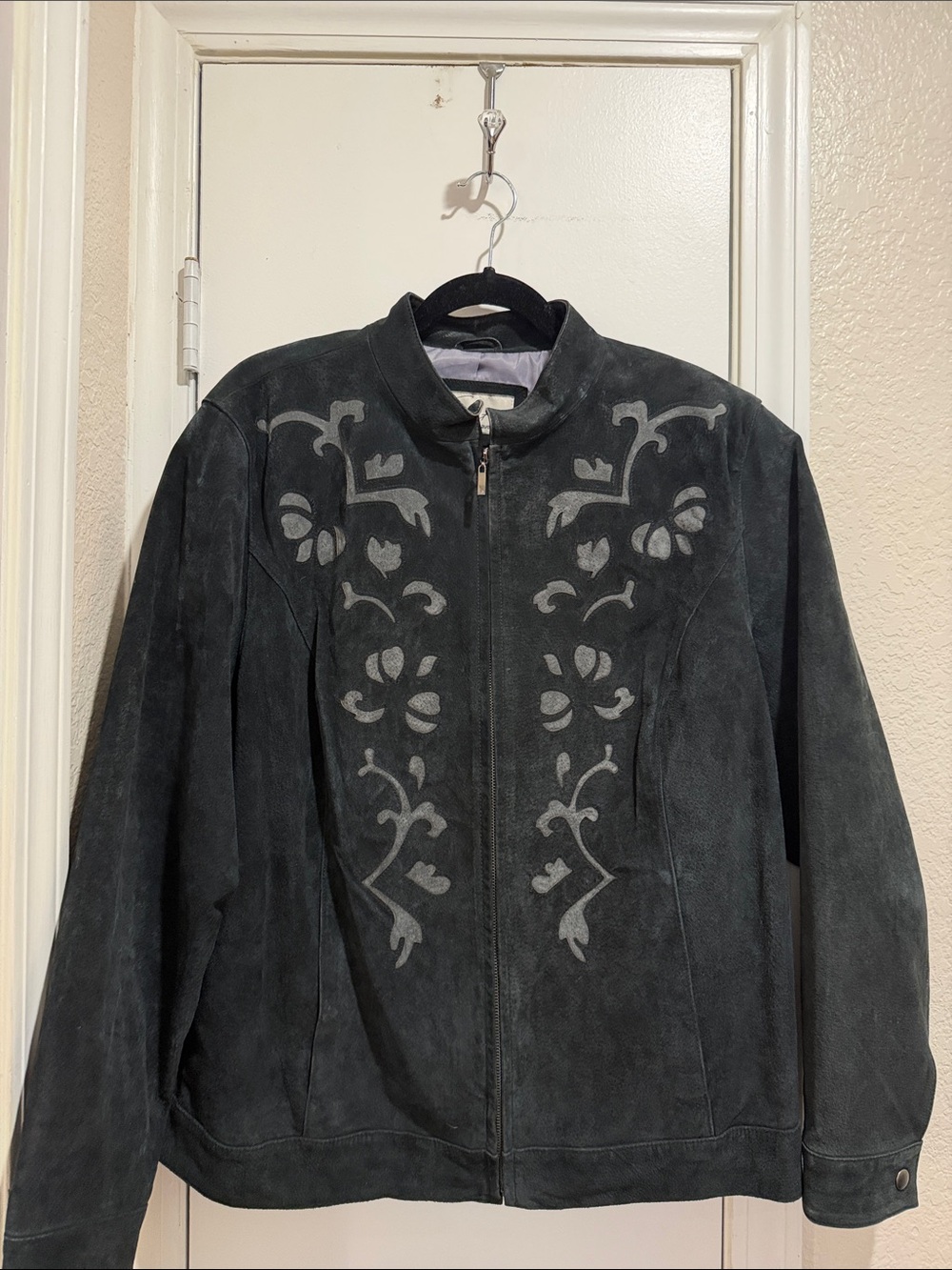 Suede leather Zip-Front Jacket - Black /gray